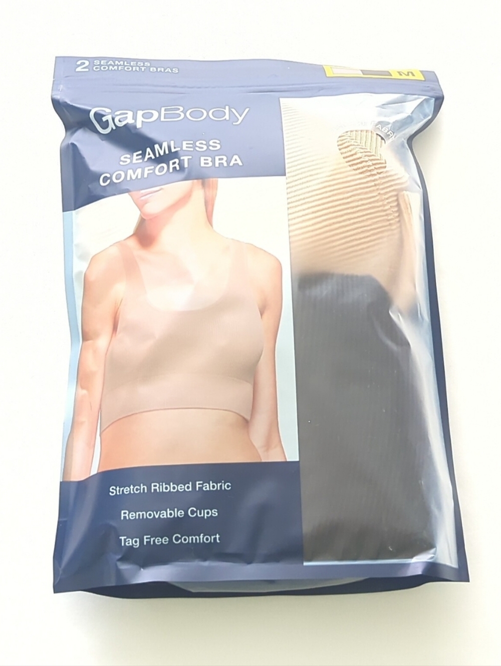 Gap Body Seamless Comfort Bras Removable Cups 2 Pack  Black & Nude Size M NWT